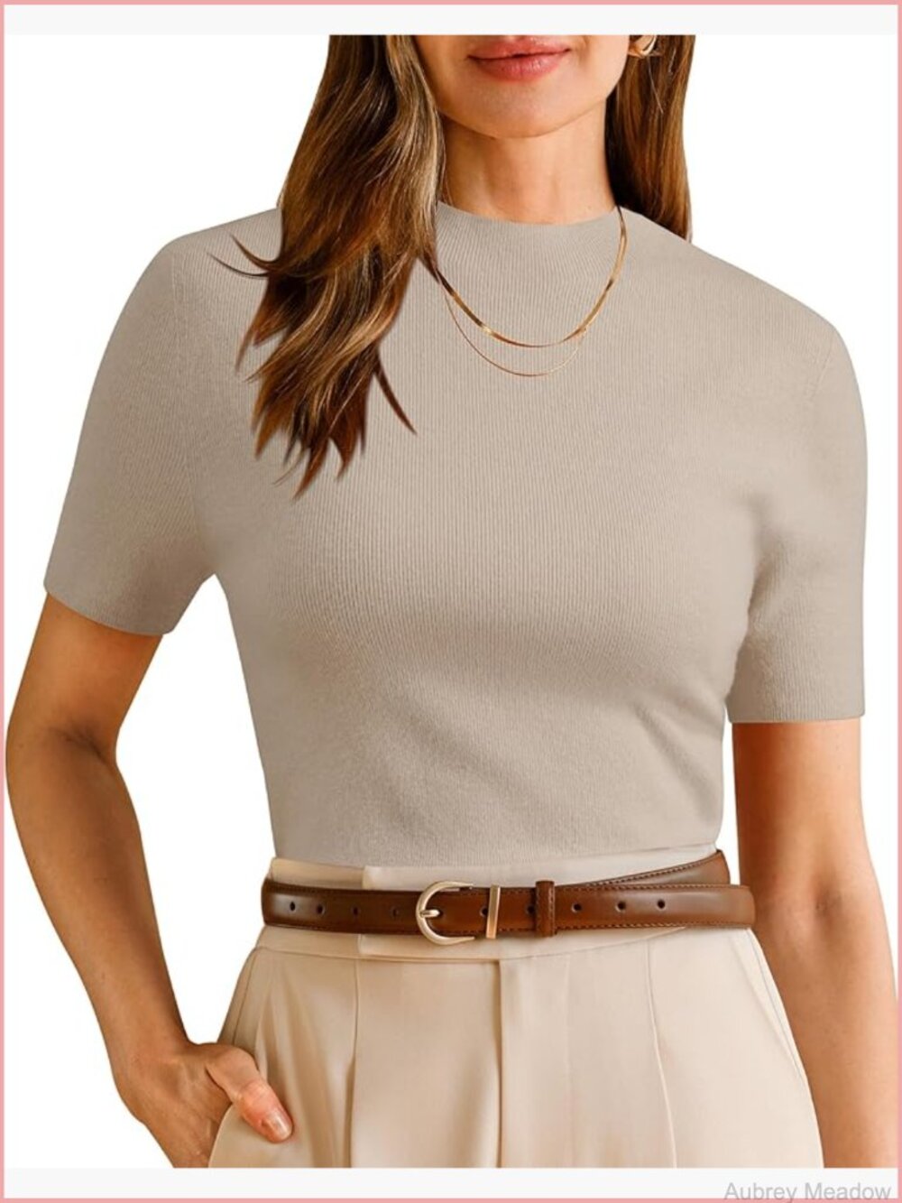 Women's Wool Blend Short Sleeve Mock Neck Sweater Pullover Business Casual
